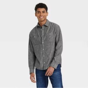 Men's Long Sleeve Denim Button-Down Shirt - Goodfellow & Co Size L